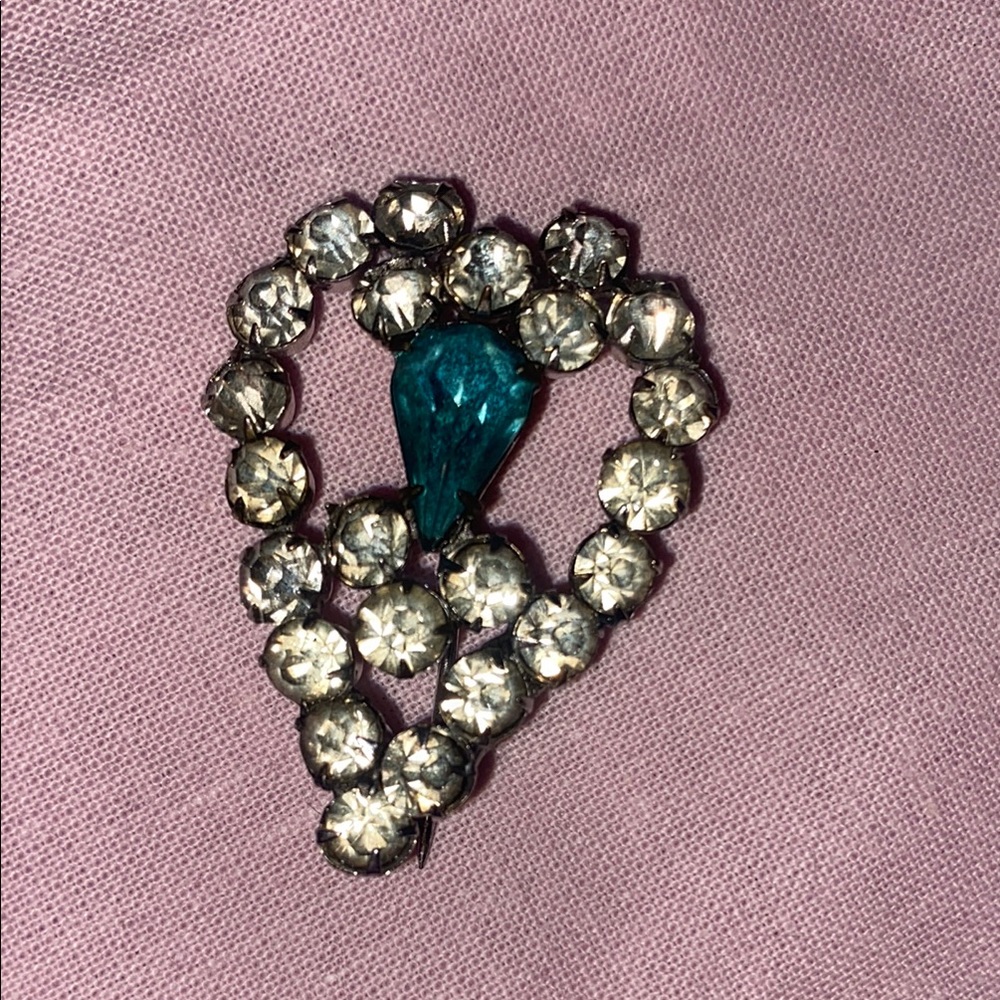 Vintage Silver and Blue Brooch with Turquoise Crystal